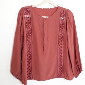 Ann Taylor Terracotta Lattice Blouse EUC sz XL